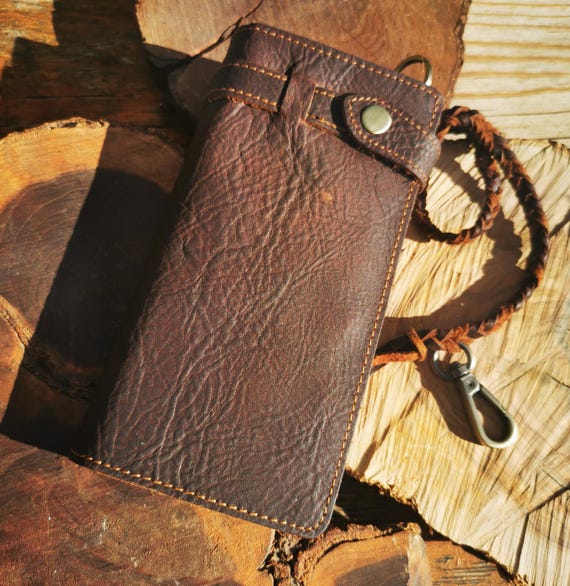 Vintage Leather Walletbiker, Wallet Braided Chain, Gift for Him