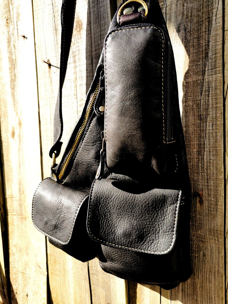 Leather Sling Bag Single Strap Backpack Men Shoulder Bag Etsy