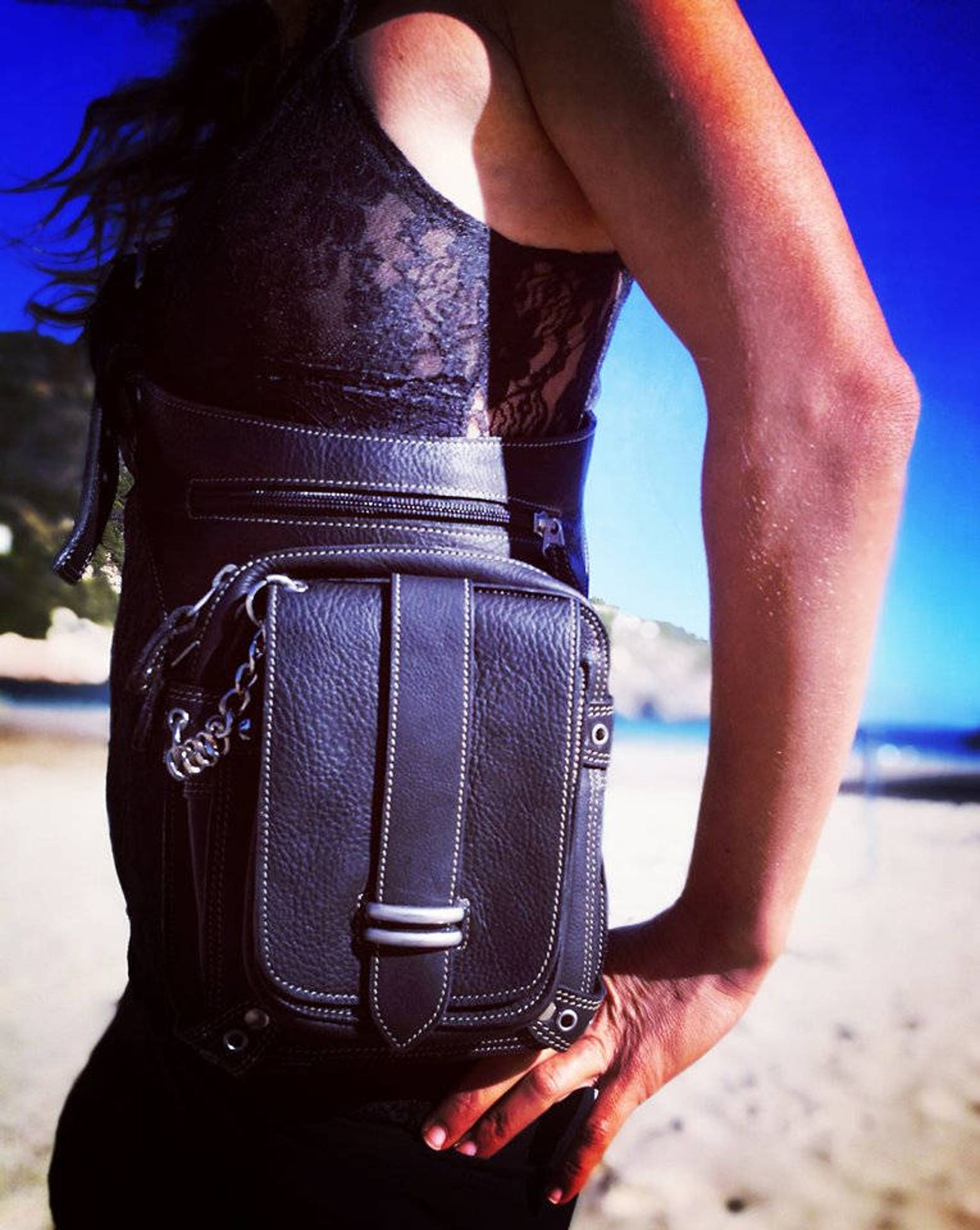 Holster Hip Bag With Leg Strap Brown Leather Waist Bag Etsy