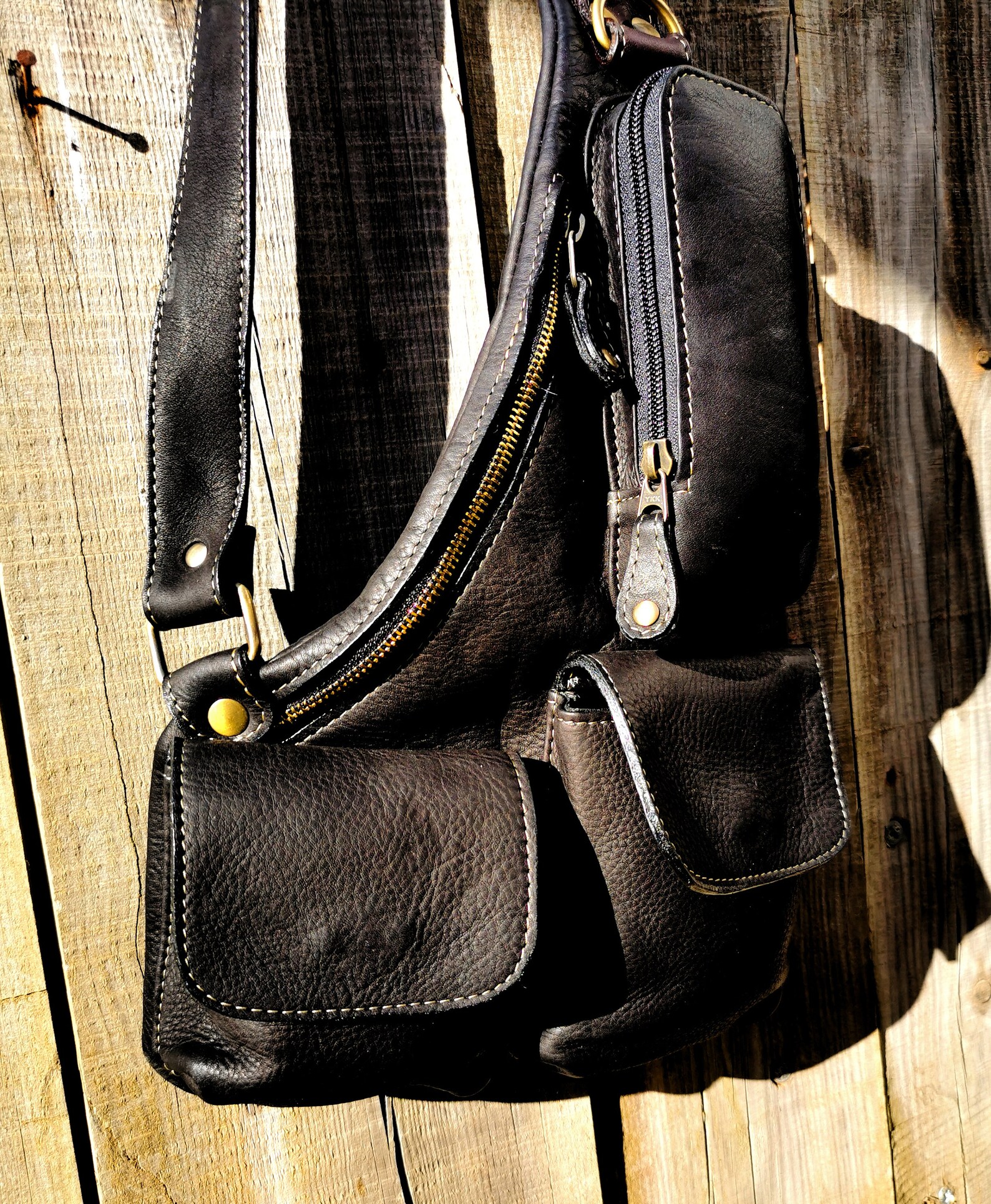 Leather Sling Bag Single Strap Backpack Men Shoulder Bag Etsy