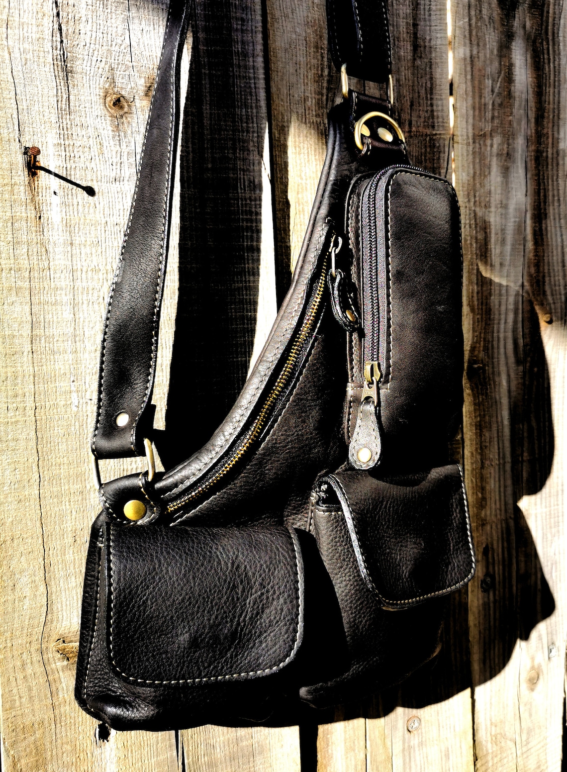 Leather Sling Bag Single Strap Backpack Men Shoulder Bag Etsy