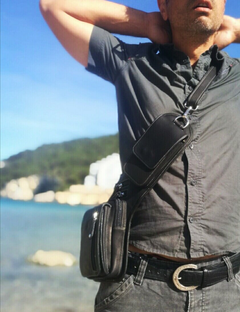 Across the Chest Black Leather Bag Traveller Bag Festival Etsy