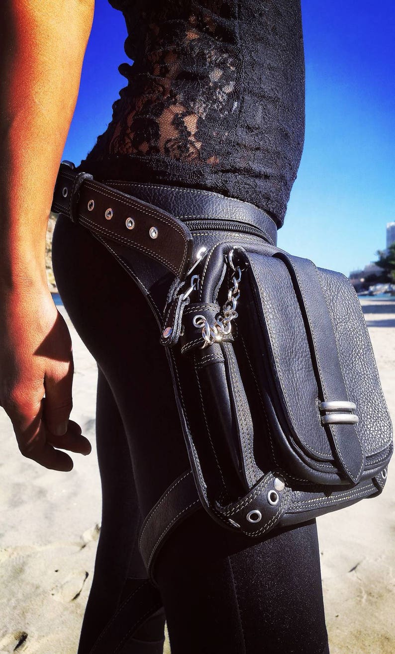 Holster Hip Bag With Leg Strap Brown Leather Waist Bag Etsy