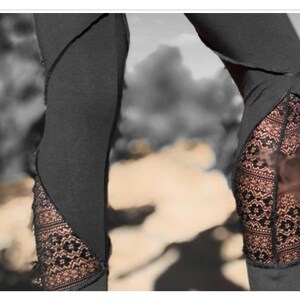 Boho Lace Capri Leggings 3/4 Length – Festival Yoga Pants – Comfortable Stretch – Handmade Bohemian Clothing image 10