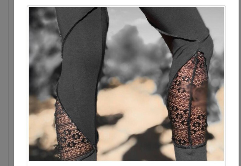 Boho Lace Capri Leggings 3/4 Length – Festival Yoga Pants – Comfortable Stretch – Handmade Bohemian Clothing image 10