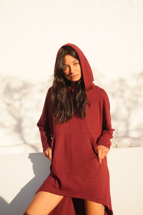 long sweater dress with hoodie Brilliant Sweatshirt Dresses Women Plus Zip Collar with Pockets Women's Fall Casual Hooded Drawstring Solid Long Sleeve Hoodies Long Dresses Gray XL