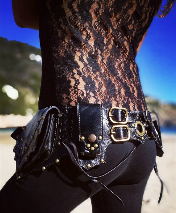 Black Leather Utility Belt Black Leather Hip Belt Festival Etsy