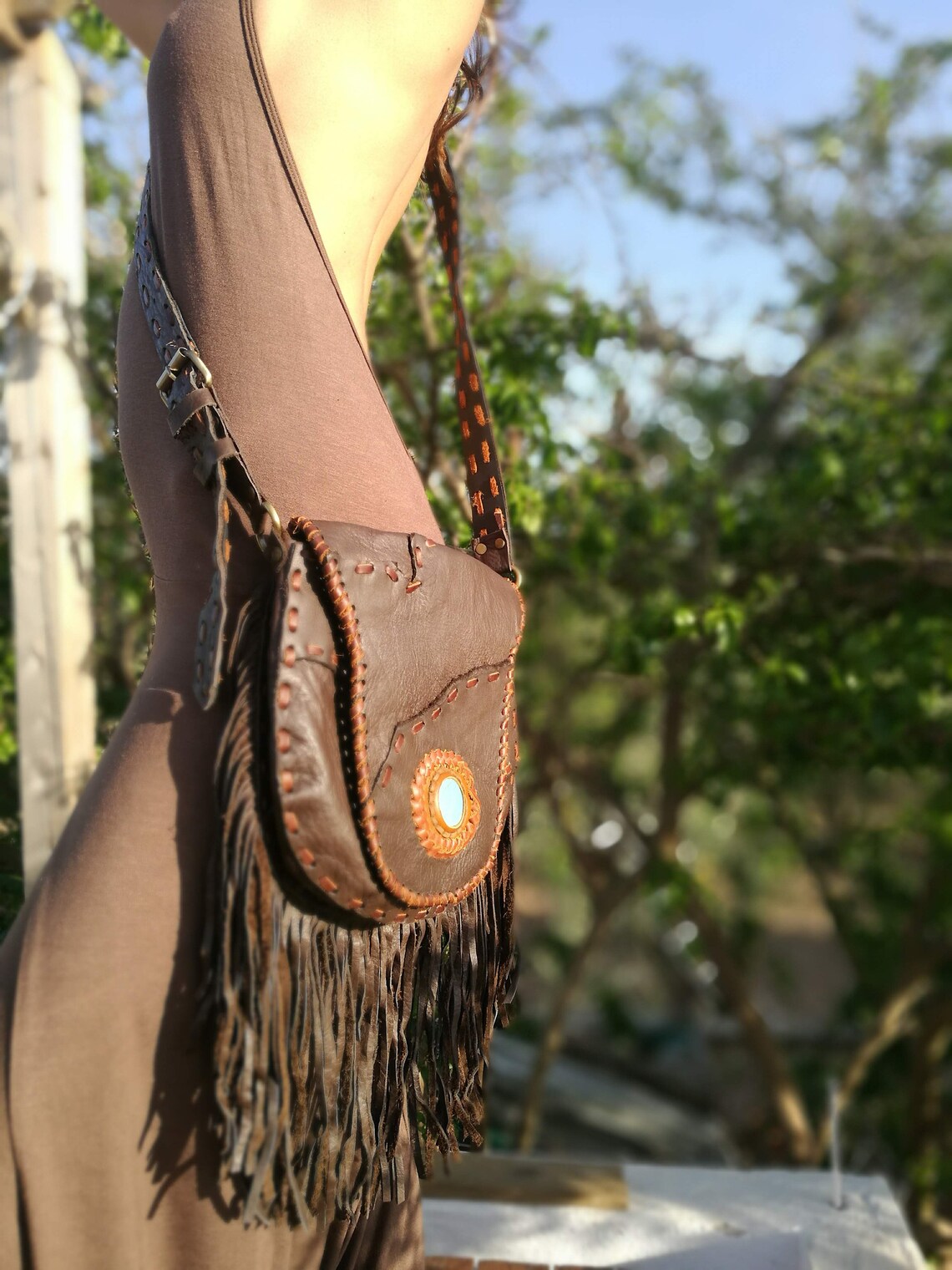 Bolso hecho a mano de cuero de vaca marrón oscuro bolso fleco Etsy