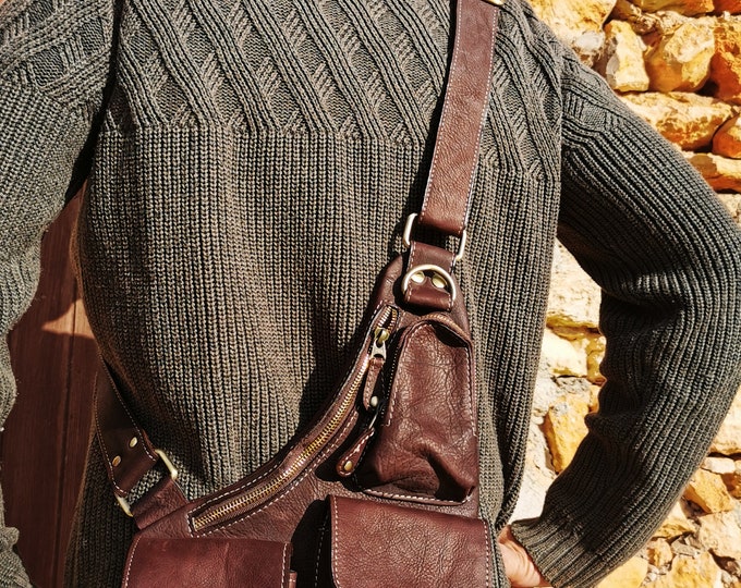Leather Sling Bag Single Strap Backpack Men Shoulder Bag Etsy