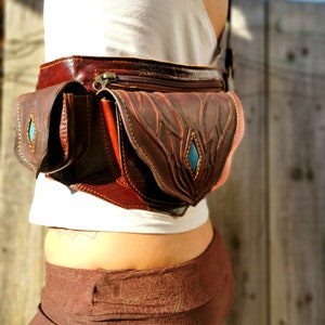 Leather Belt Bag, Festival Pocket Belt, Travel Belt, Brown, Nature inspire