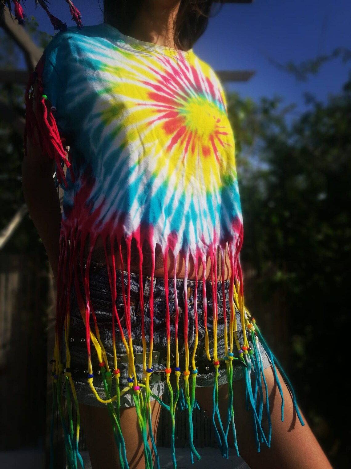 Hippie Tie Dye Top Tie Dye Loose Fit With Beads Spiral Etsy UK