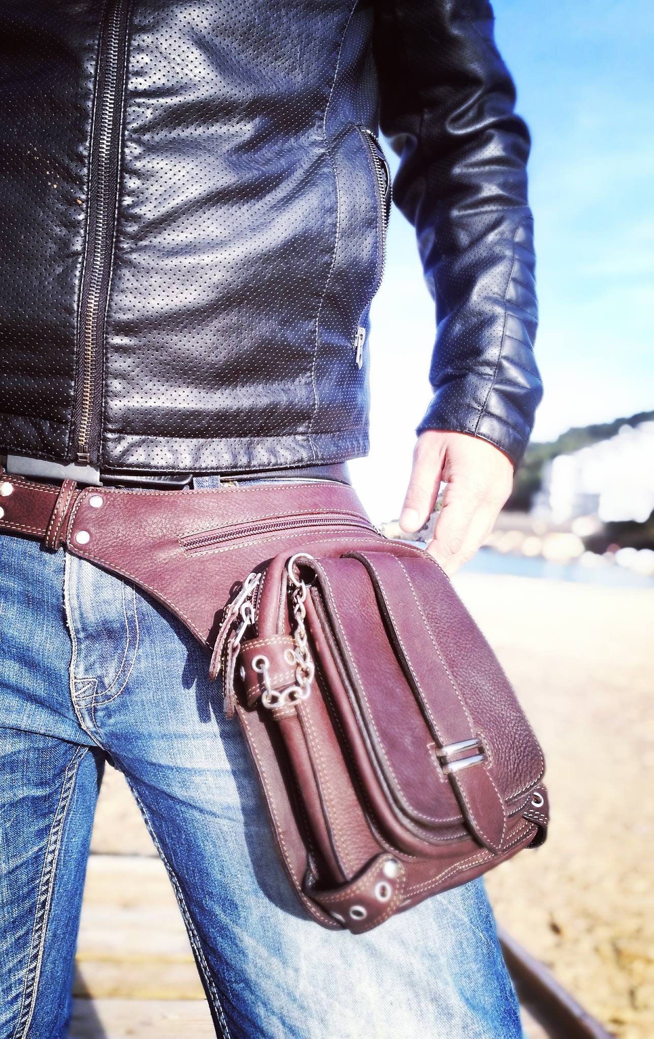 Holster Hip Bag With Leg Strap Brown Leather Waist Bag Etsy