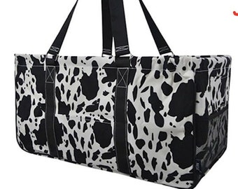 Black Cow Print Large Utility Tote/Tote Bag - Personalized/Monogrammed