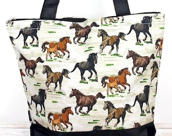 Zippered Wild Horse Print Tote Bag - Western - Personalized/Monogrammed