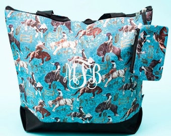 Zippered Blue Cowboy Tote Bag - Personalized/Monogrammed