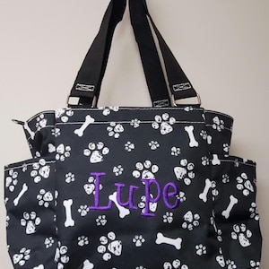 Grooming Tote/Caddy Bag Horse/Dog - Black Paw Print - Personalized/Monogrammed