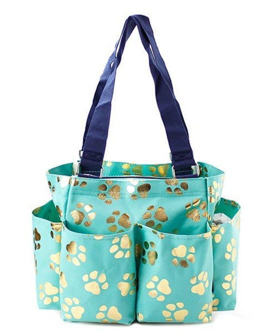 Black and Gold Paw Print Grooming ToteCaddy Bag HorseDog PersonalizedMonogrammed