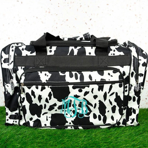 Black Cow Print - Duffel/Overnight Bag/Gym Bag - Personalized/Monogrammed