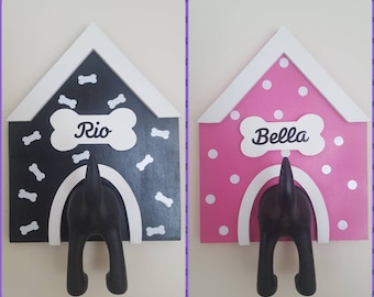 Personalised Wooden Dog Lead, Leash Holder. Wooden Kennel Sign.