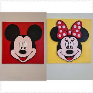 Wooden Handmade Mickey and Minnie Mouse Wall Plaques / Sign. Nursery Children Bedroom Decor.  Disney