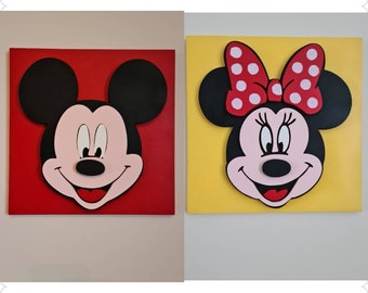 Placas / letreros de pared de madera hechas a mano de Mickey y Minnie Mouse. Guardería Niños Dormitorio Decoración.  Disney