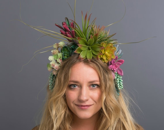 Indian Summer Succulent Southwestern Wild Jungle Flower Crown Desert Princess Festival Boho Headdress Green Pink Red Aztec Headpiece Mexican