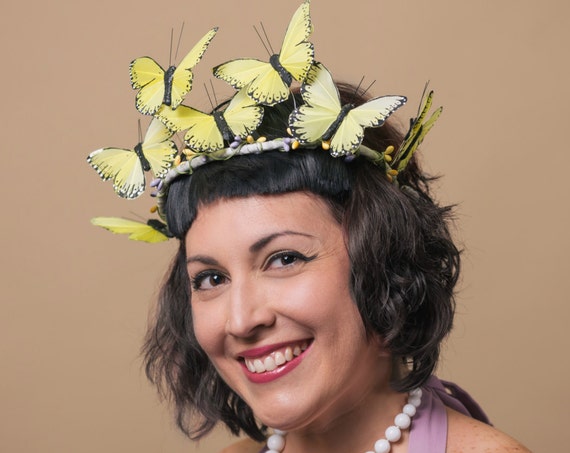 Yellow Butterfly Halo Easter Ethereal Crown Fairy Tiara Spring Summer Circlet Headdress Woodland Headpiece Princess Costume Whimsy