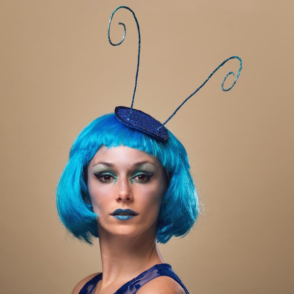 Absolem Wonderland Caterpillar Antenna Fascinator Blue Bug Hat Butterfly Costume Headpiece Funny Alien Fairy Electric Forest Headdress