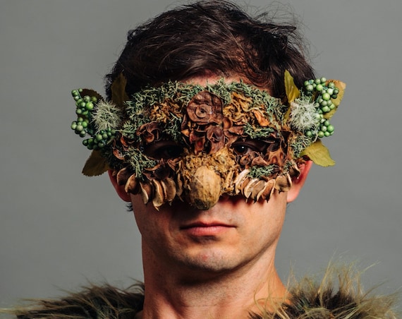 Green Man Masquerade Mask Woodland Forest Bohemian Moss Jack Berries Carnevale Carnival Druid Theater Nature Renaissance Festival Brown