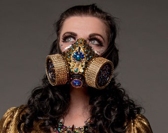 Face Mask Dust Gas Cyper Goth Punk Crystal Mouth Gold Steampunk Filter Rhinestone Respirator Festival Burning Man Industrial Covid Corona