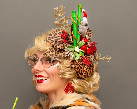 Tacky Christmas Tiki Kitschmas Fascinator Jungle Belles Koala Tropical Santa Hat Leopard Poinsettia Flower Sweater Holiday Party Eucalyptus