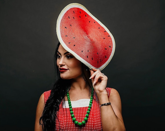 Watermelon Slice Hatinator Blossom Headpiece Fruit Dapper Day Melbourne Headband Spring Summer Derby Horse Show Race Fascinator Pin Up Party