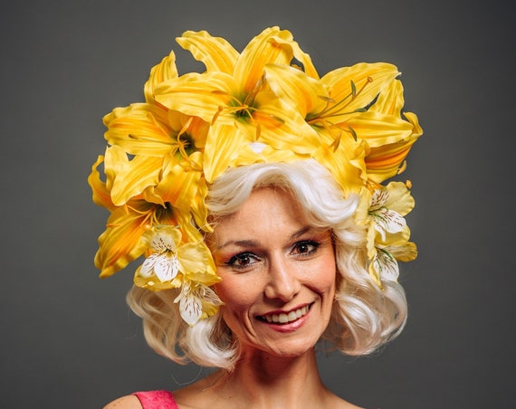 Large Lily Flower Crown Floral Bohemian Headpiece Goddess Headdress Faerie Costume Renaissance Boho Fairy Queen Theater Wild Festival Dapper
