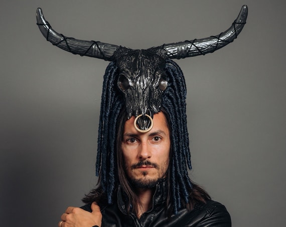 Bovine Long Horn Skull Shaman Minotaur WGT Costume Voodoo Priest Headdress Witch Doctor Headpiece Halloween Greek Myth Labyrinth Samhain