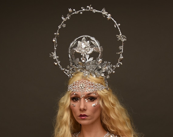 Silver Halo Fantasy Magical Crown Mage Elf Fairy Faerie Headpiece Art Nouveau Costume Headdress Forehead Chain Celestial Renaissance Shaman