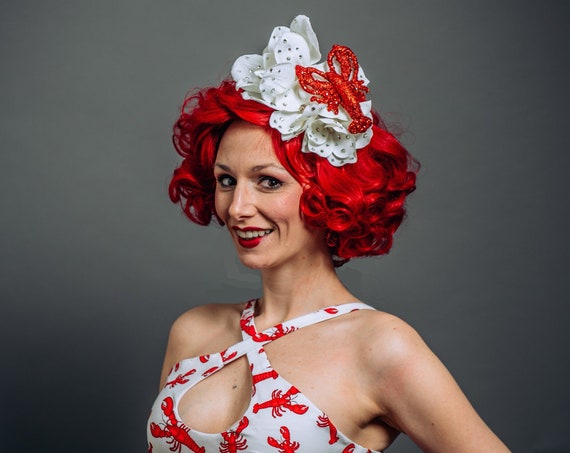 Magnolia Crawfish Lobster Fascinator Cajun Louisiana Festival Hair Flower Boil Floral Dapper Day Novelty Headpiece Maine Seafood Crustacean
