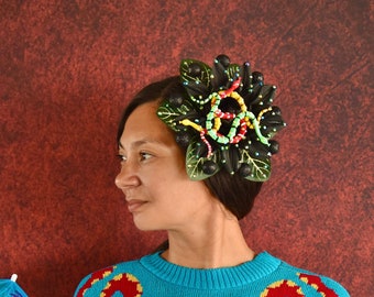 Snakes Tiki Serpent Hair Flower, Black Gothic Rhinestone  display picture 1
