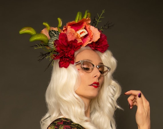 Carnivorous Plant Hair Flower Audrey II Man Eating Venus Fly Trap Headpiece Gothic Tiki Fascinator Novelty Funny Pink Burgundy Green