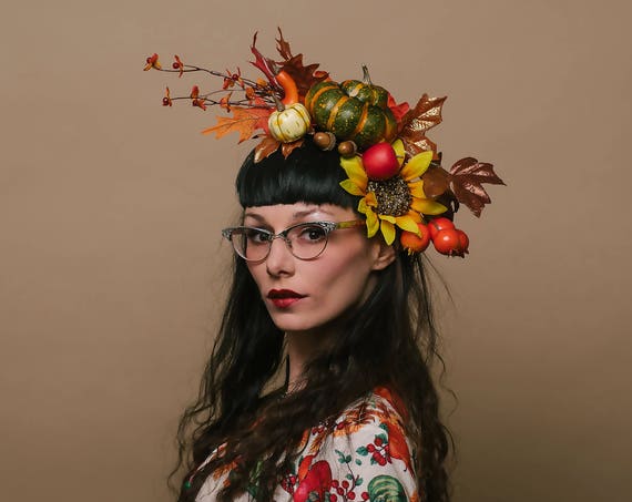 Harvest Autumn Fall Pumpkin Fascinator Sunflower Green Gourd Melbourne Headpiece Acorn Hatinator Garden Tea Party Horse Derby Headdress