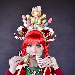 Ginger Bread Man Headband, Throwing Up Gum Drops Ugly Christmas Sweater Headpiece Tacky Candy Kitschmas Dapper Funny Party Miracle Hand Made