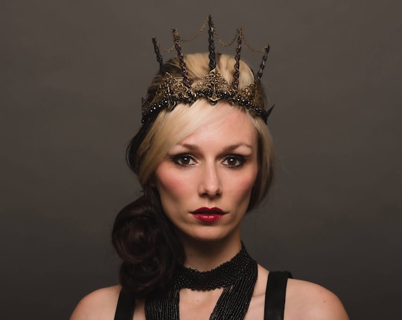Black Brown Copper Brass Crown Vampire Headpiece Chain Spike Medieval Costume Headdress GOT Wicked Evil Renaissance Festival Cosplay