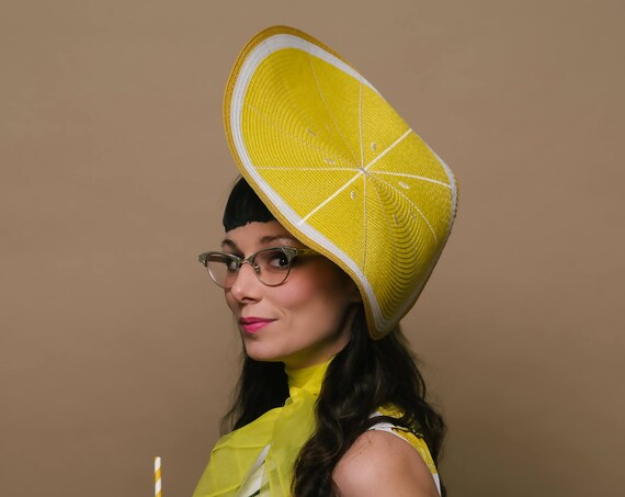 Lemon Slice Hatinator Blossom Headpiece Fruit Dapper Day Melbourne Headband Spring Summer Derby Horse Show Race Fascinator Pin Up Party