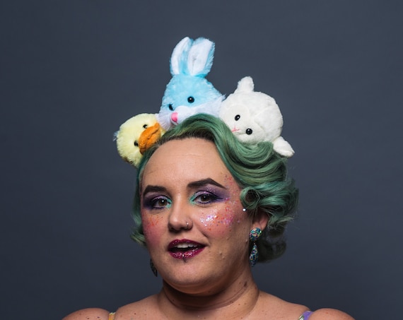 Easter Bunny Duck Lamb Headpiece Spring Pastel Blue Yellow Bonnet Parade Egg Hunt Headband Lolita Animals Babies Cute Quirky Accessories