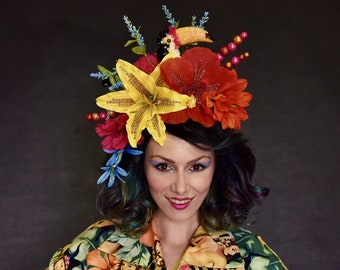 Handmade Tropical Hair Flower Fascinator Tiki Pinup  display picture 2