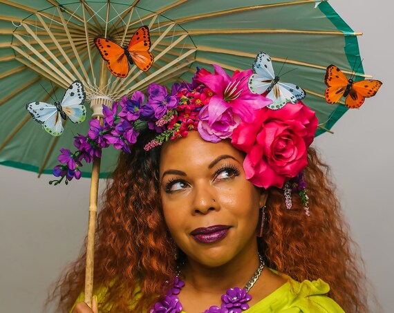 Pink Purple Rose Butterfly DC Washington Headpiece Dapper Day Fancy Derby Melbourne Floral Blue Orange Butterflies Fascinator Spring Hat