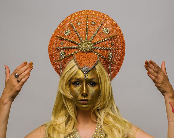Apollo Sun Golden Celestial Headdress Bohemian Goddess Mayan Stellar Halo Costume Crown Star Burst Headpiece Ethereal Solar Burlesque Helios