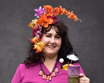 Handmade Tropical Hair Flower Fascinator Tiki Pinup  display picture 3