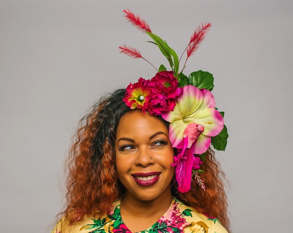 Mauve Pink Yellow Floral Fascinator Fancy Dapper Day Spring Summer Bird Flower Hatinator Fuschia Magenta Party Derby Melbourne Headpiece