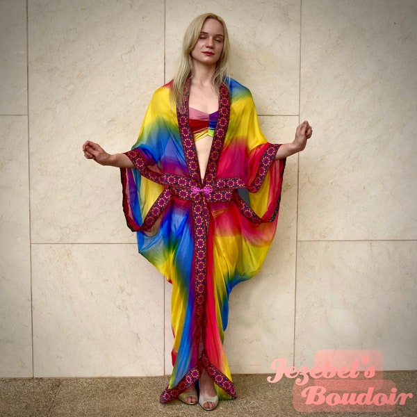 Sheer Flowing Dressing Gown, Goddess Ethereal Duster, Queen Regal Robe Burlesque Kimono, Majestic Fortune Teller, Pride Oracle Empress Dance