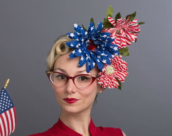Red White Blue Flower Crown 4th of July Headdress Dapper Hair Flower Party Headpiece Patriotic Independence Day American Flag Star Stripe